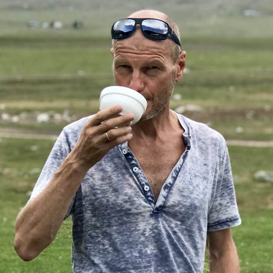 Yuri Strofilov with a cup of coffee